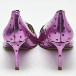 Pre Owned Sophia Webster Purple Heart Print Leather Loren Peep Toe Pumps Size 37