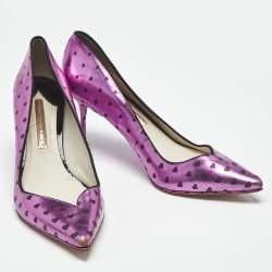 Pre Owned Sophia Webster Purple Heart Print Leather Loren Peep Toe Pumps Size 37