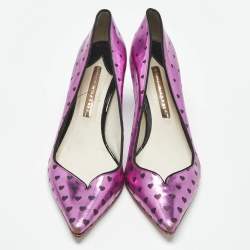 Pre Owned Sophia Webster Purple Heart Print Leather Loren Peep Toe Pumps Size 37