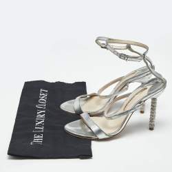 Pre Owned Sophia Webster Rose Silver Leather Rosalind Crystal Heel Ankle Strap Sandals Size 38.5
