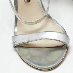 Pre Owned Sophia Webster Rose Silver Leather Rosalind Crystal Heel Ankle Strap Sandals Size 38.5