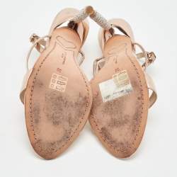 Pre Owned Sophia Webster Metallic Rose Gold Leather Rosalind Crystal Heel Ankle Strap Sandals Size 38