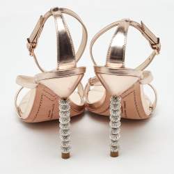 Pre Owned Sophia Webster Metallic Rose Gold Leather Rosalind Crystal Heel Ankle Strap Sandals Size 38