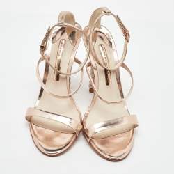 Pre Owned Sophia Webster Metallic Rose Gold Leather Rosalind Crystal Heel Ankle Strap Sandals Size 38