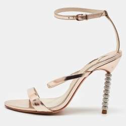 Pre Owned Sophia Webster Metallic Rose Gold Leather Rosalind Crystal Heel Ankle Strap Sandals Size 38