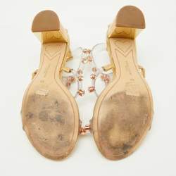 Pre Owned Sophia Webster Transparent/Gold PVC and Leather Crystal Studded Ankle Strap Sandals Size 38