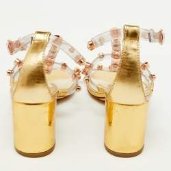 Pre Owned Sophia Webster Transparent/Gold PVC and Leather Crystal Studded Ankle Strap Sandals Size 38