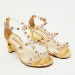 Pre Owned Sophia Webster Transparent/Gold PVC and Leather Crystal Studded Ankle Strap Sandals Size 38