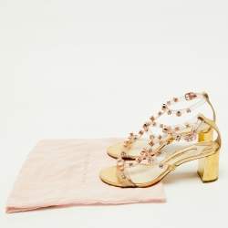 Pre Owned Sophia Webster Transparent/Gold PVC and Leather Crystal Studded Ankle Strap Sandals Size 38