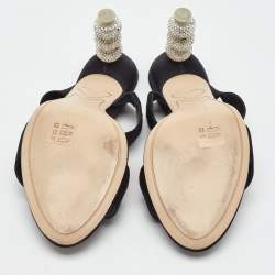 Pre Owned Sophia Webster Black Satin Crystal Embellished Heel Slide Sandals Size 38