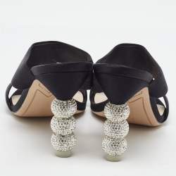 Pre Owned Sophia Webster Black Satin Crystal Embellished Heel Slide Sandals Size 38