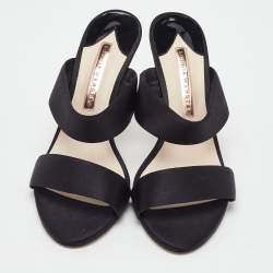 Pre Owned Sophia Webster Black Satin Crystal Embellished Heel Slide Sandals Size 38