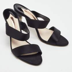 Pre Owned Sophia Webster Black Satin Crystal Embellished Heel Slide Sandals Size 38