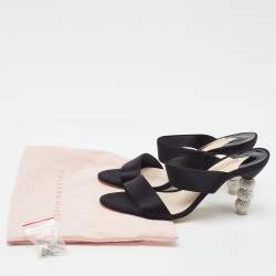 Pre Owned Sophia Webster Black Satin Crystal Embellished Heel Slide Sandals Size 38