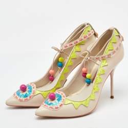 Pre Owned Sophia Webster Multicolor Leather Remmie Ankle Tie Pumps Size 38