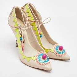 Pre Owned Sophia Webster Multicolor Leather Remmie Ankle Tie Pumps Size 38