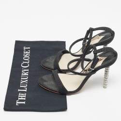 Pre Owned Sophia Webster Metallic/Black Glitter and Leather Ankle Strap Sandals Size 36