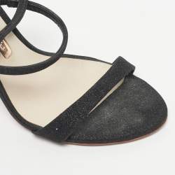 Pre Owned Sophia Webster Metallic/Black Glitter and Leather Ankle Strap Sandals Size 36