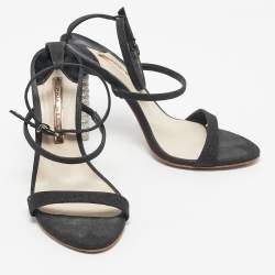 Pre Owned Sophia Webster Metallic/Black Glitter and Leather Ankle Strap Sandals Size 36