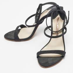 Pre Owned Sophia Webster Metallic/Black Glitter and Leather Ankle Strap Sandals Size 36