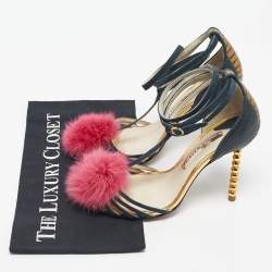 Pre Owned Sophia Webster Green Suede and Fur Detail Ankle Strap Wrap Up Sandals Size 38