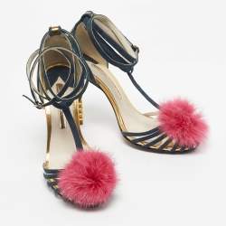 Pre Owned Sophia Webster Green Suede and Fur Detail Ankle Strap Wrap Up Sandals Size 38