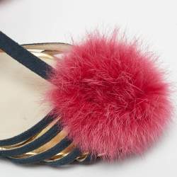 Pre Owned Sophia Webster Green Suede and Fur Detail Ankle Strap Wrap Up Sandals Size 38