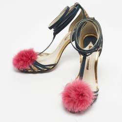 Pre Owned Sophia Webster Green Suede and Fur Detail Ankle Strap Wrap Up Sandals Size 38