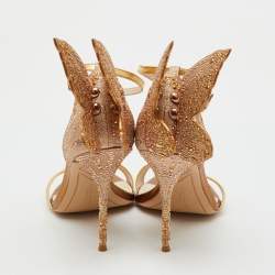 Pre Owned Sophia Webster Gold Leather and Glitter Embellished Chiara Ankle Strap Sandals Size 39
