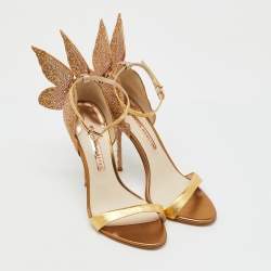 Pre Owned Sophia Webster Gold Leather and Glitter Embellished Chiara Ankle Strap Sandals Size 39