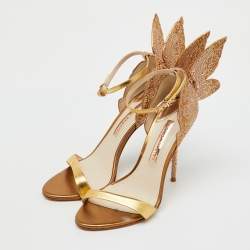 Pre Owned Sophia Webster Gold Leather and Glitter Embellished Chiara Ankle Strap Sandals Size 39