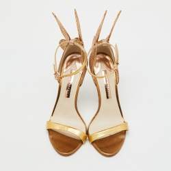 Pre Owned Sophia Webster Gold Leather and Glitter Embellished Chiara Ankle Strap Sandals Size 39
