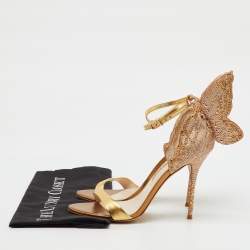 Pre Owned Sophia Webster Gold Leather and Glitter Embellished Chiara Ankle Strap Sandals Size 39