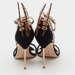 Pre Owned Sophia Webster Black/Rose Gold Patent Leather and Suede Evangeline Ankle Strap Sandals Size 39