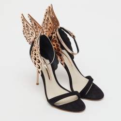 Pre Owned Sophia Webster Black/Rose Gold Patent Leather and Suede Evangeline Ankle Strap Sandals Size 39