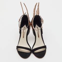 Pre Owned Sophia Webster Black/Rose Gold Patent Leather and Suede Evangeline Ankle Strap Sandals Size 39