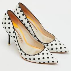 Pre Owned Sophia Webster White/Black Polka Dot Leather Pointed Toe Pumps Size 37.5
