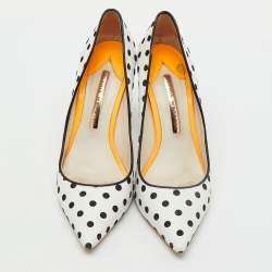 Pre Owned Sophia Webster White/Black Polka Dot Leather Pointed Toe Pumps Size 37.5