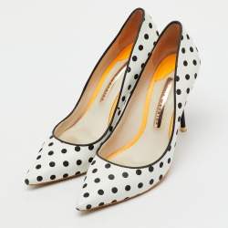 Pre Owned Sophia Webster White/Black Polka Dot Leather Pointed Toe Pumps Size 37.5
