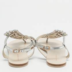 Pre Owned Sophia Webster Silver Leather Madame Butterfly Slingback Flat Slides Size 41