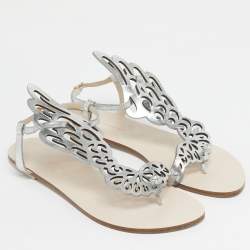 Pre Owned Sophia Webster Silver Leather Madame Butterfly Slingback Flat Slides Size 41
