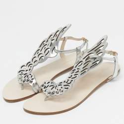 Pre Owned Sophia Webster Silver Leather Madame Butterfly Slingback Flat Slides Size 41