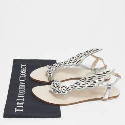 Pre Owned Sophia Webster Silver Leather Madame Butterfly Slingback Flat Slides Size 41