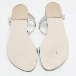 Pre Owned Sophia Webster Silver Leather Madame Butterfly Slingback Flat Slides Size 41