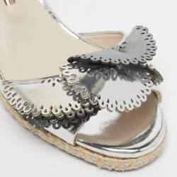 Pre Owned Sophia Webster Silver Patent Leather Soleil Espadrille Wedge Ankle Strap Sandals Size 39.5