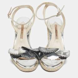 Pre Owned Sophia Webster Silver Patent Leather Soleil Espadrille Wedge Ankle Strap Sandals Size 39.5