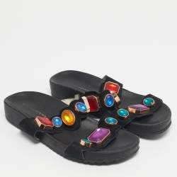 Pre Owned Sophia Webster Black Suede Crystal Embellished Flat Sandals Size 38