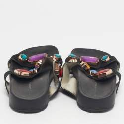 Pre Owned Sophia Webster Black Suede Crystal Embellished Flat Sandals Size 38