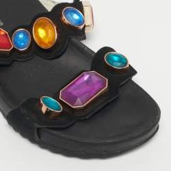 Pre Owned Sophia Webster Black Suede Crystal Embellished Flat Sandals Size 38