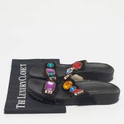 Pre Owned Sophia Webster Black Suede Crystal Embellished Flat Sandals Size 38